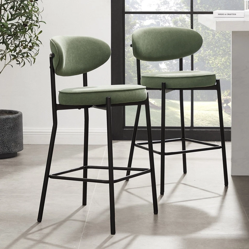 Dusk Mia Sage Green Matte Velvet Set of 2 Barstools RRP £149