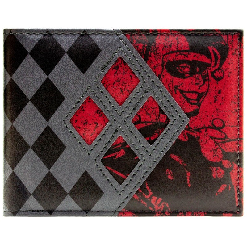 Harley Quinn The Dark Knight Joker Diamonds Grey Bi-Fold ID & Card Holder Wallet