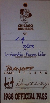 Chicago Bruisers LA Playoff Game Official Pass Beehive Radio Network 7/23/1988