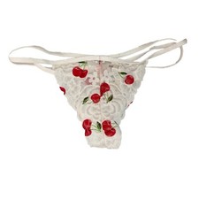 NWT Victoria's Secret PINK Cotton Thong Panty White Cherry Print S Lace