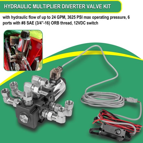 Hydraulic Multiplier Selector Diverter Solenoid Valve w/Switch Ag Coupler 24 GPM - Picture 3 of 12