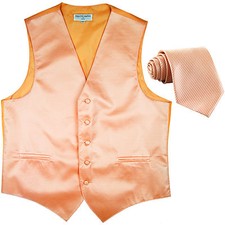 New formal men's tuxedo vest waistcoat necktie horizontal stripes peach prom