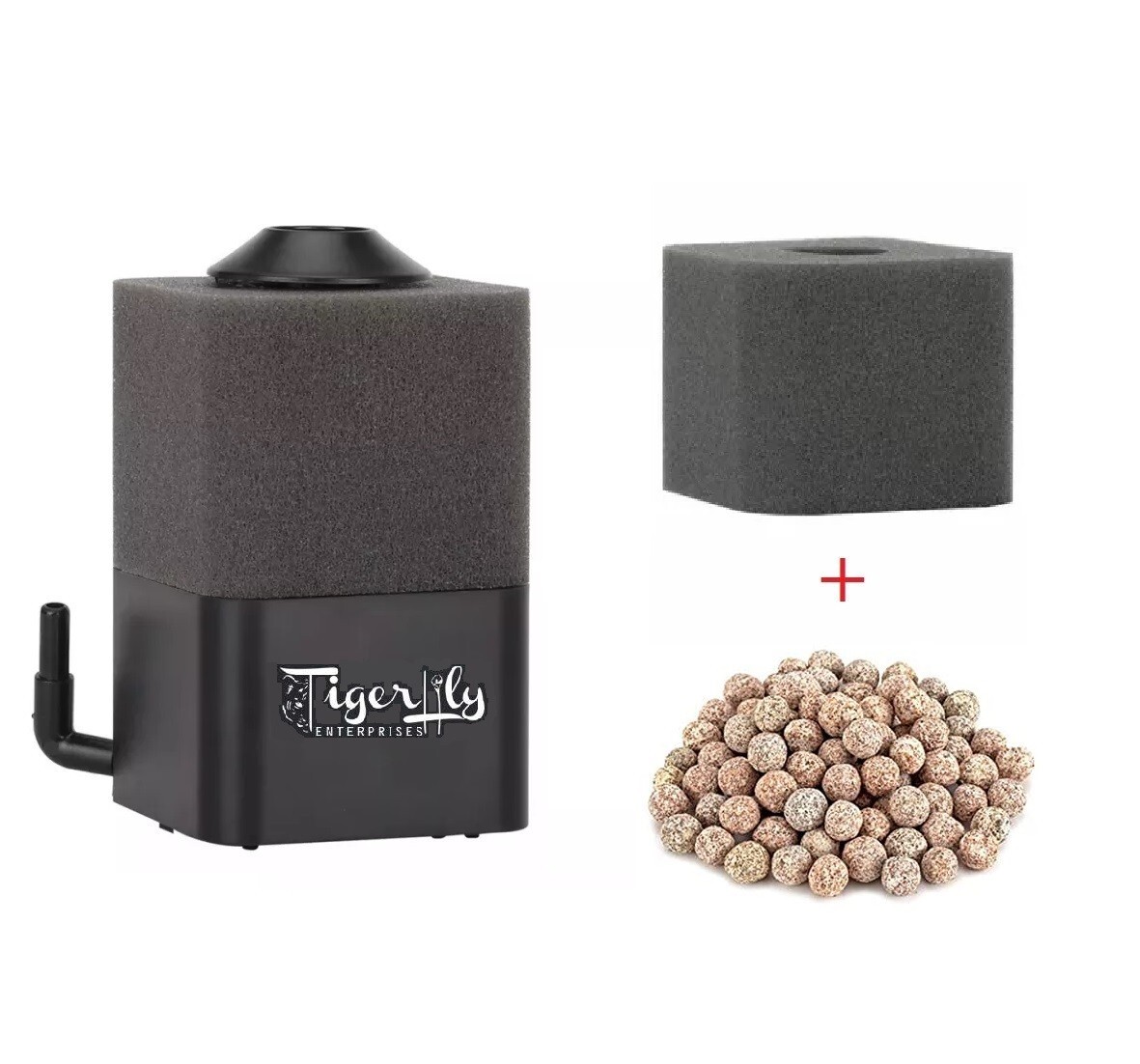 Aquarium Sponge Filter Bio Submersible Ceramic Media + Extra Sponge, Under 30L