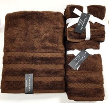NEW TAHARI 100% COTTON BROWN FLUFFY STRIPES BATH OR 2 HAND OR 5 WASH CLOTH TOWEL