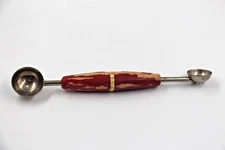 Vintage Ekco Melon Baller Kitschy Red Cream Chippy Paint Wooden Handle USA Made