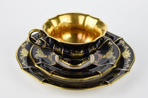 Vintage Lindner Kueps Bavaria Echt Cobalt and Gold Tea Cup Saucer Trio - Picture 4 of 8
