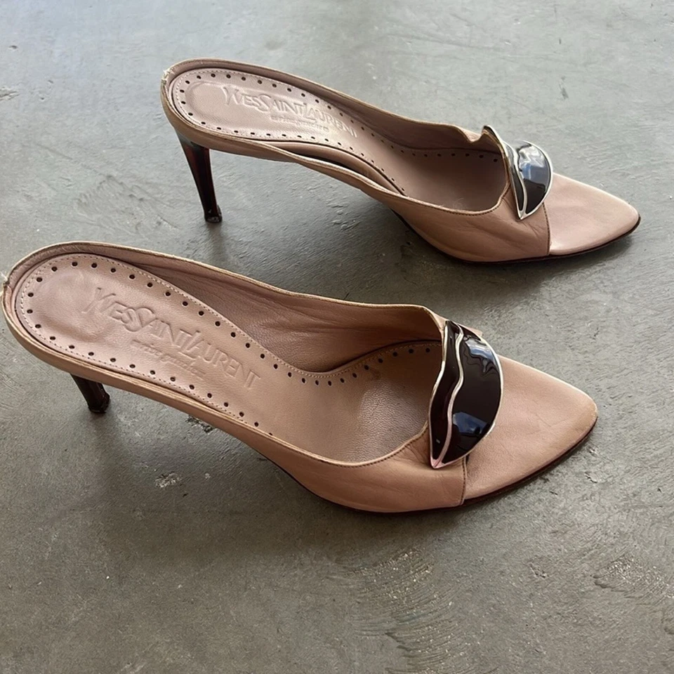 Raro Tom Ford para Saint Laurent Beige y Marrón Dalí Labios Mules Tacones Talla 37 Foto 4 de 4
