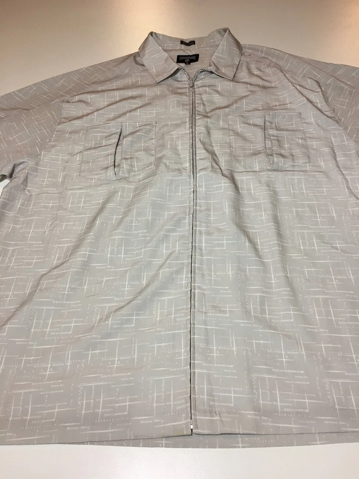 Hombre Rocawear Estampado Cremallera Manga Corta Gris Camisa XXL Doble Bolsillo Barbero, B7 Foto 3 de 4