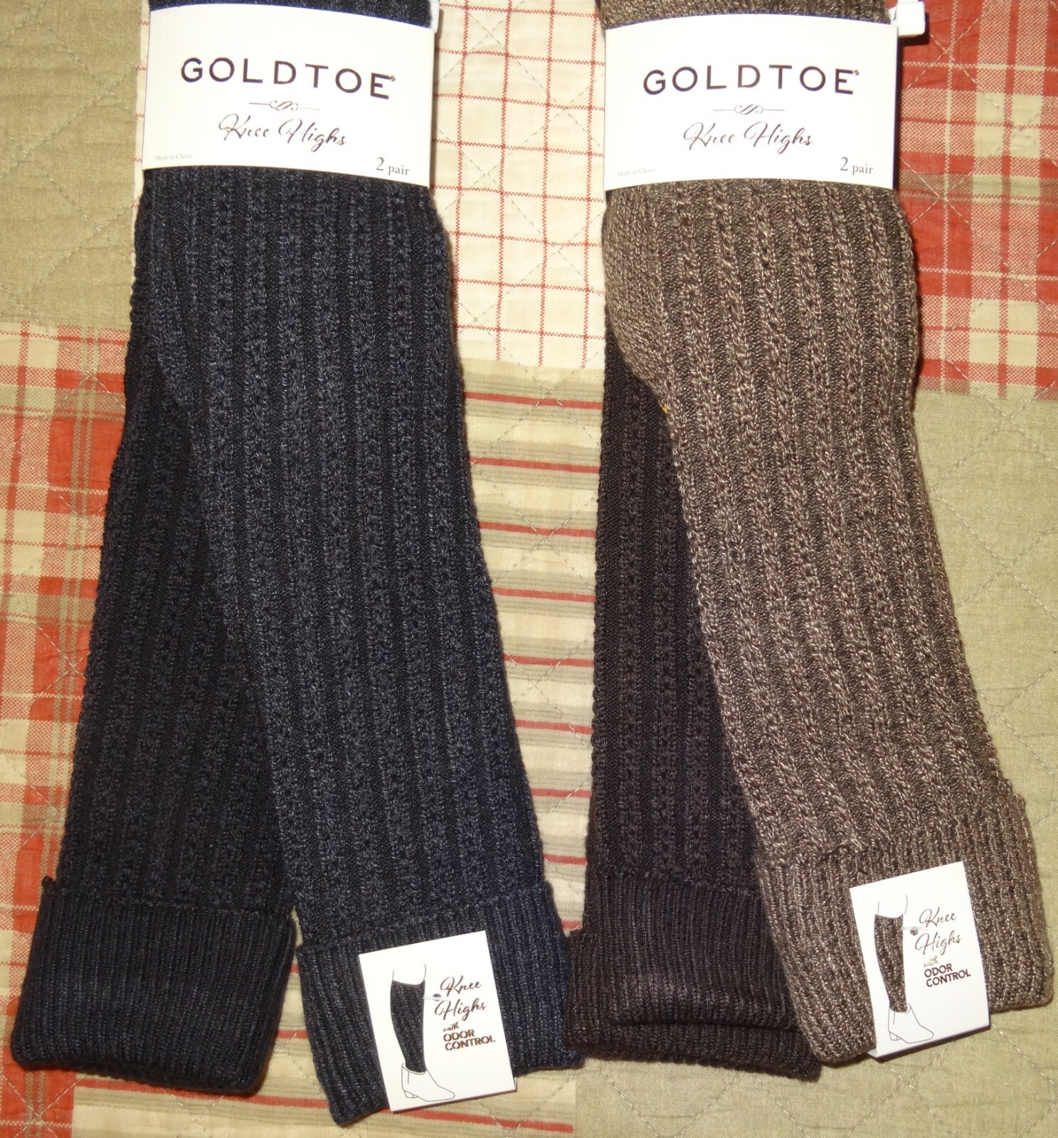 Lot 4 New Women's GOLD TOE Knee Highs Socks Shoe Size 69 Brown & Navy