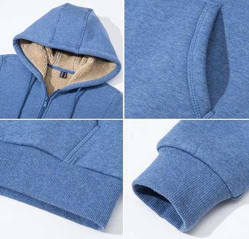 Para mujeres con cremallera completa con capucha forrada de sherpa abrigo cálido de lana invierno primavera chaqueta informal - Imagen 47 de 145