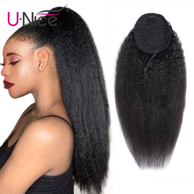 24" Yaki Kinky Straight Drawstring Ponytail Clip In Synthetic Hair