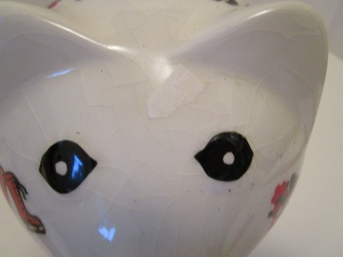 Vintage Ceramic German Piggy Bank Duetsche Mark Great Graphics No Stopper - Picture 8 of 12