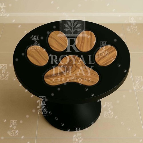 18" Round Black Resin & Wood Inlay Table – Modern Accent – Handmade Art Piece - Picture 2 of 13