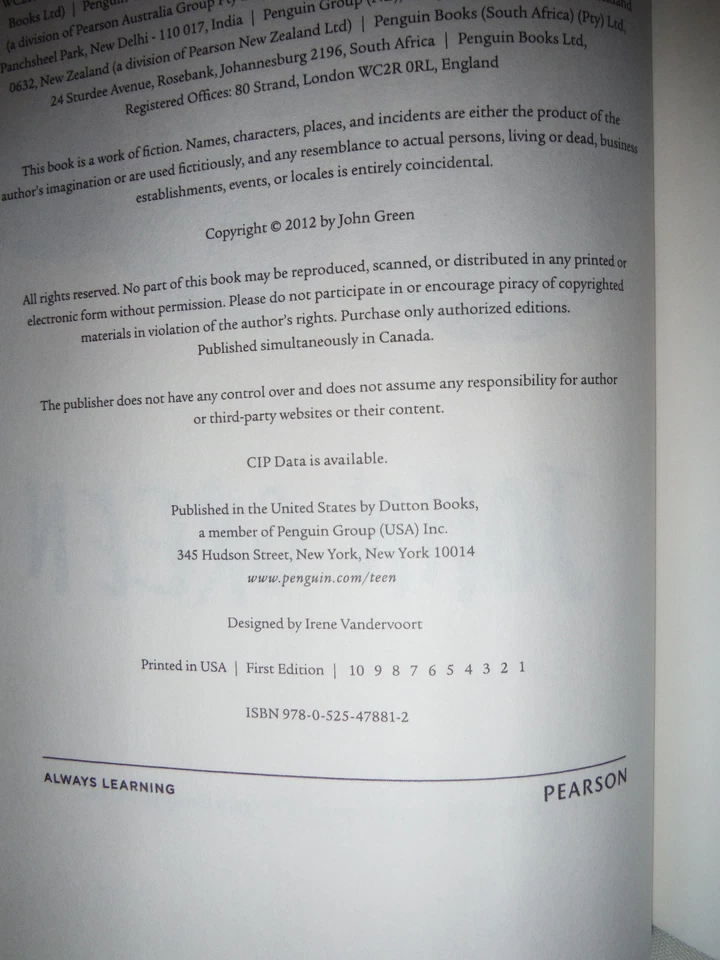 The Fault in Our Stars AUTOGRAPHED JOHN GREEN  (SIGNED 1st Print/Ed)NEW Foto 2 de 2