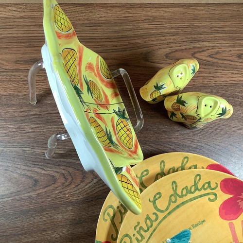 Tommy Bahama Melamine Plates, Pineapple Ceramic Shirt Salt & Pepper Trinket Dish - Picture 16 of 20