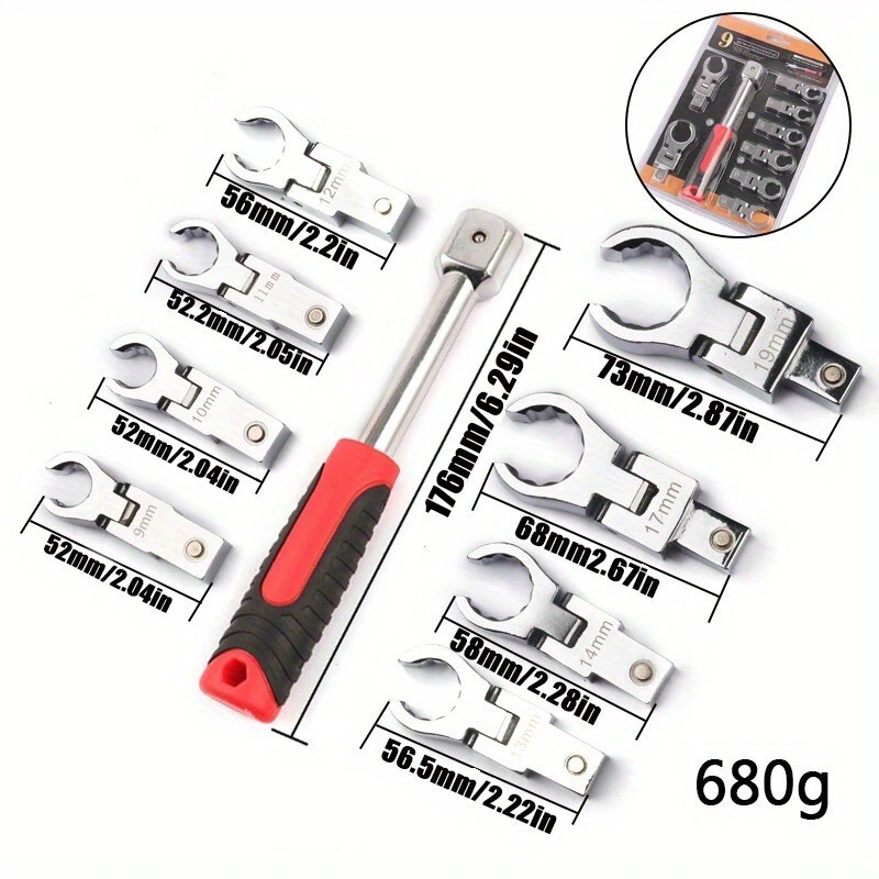 9pcs Flare Nut Flexible Open End Offset Box Wrench Metric Set Brake Line Wrench - Image 2 of 4