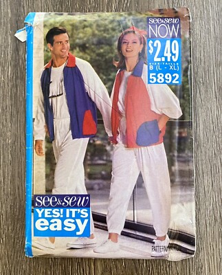 90s Windbreaker Track Suit L-XL Easy See & Sew Butterick 5892