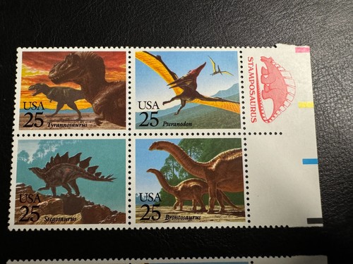 US 1989 Scott # 2422 - 2425 Dinosaurs 2 Plate Blocks of 4 25¢ Stamps MNH OG - Picture 2 of 4