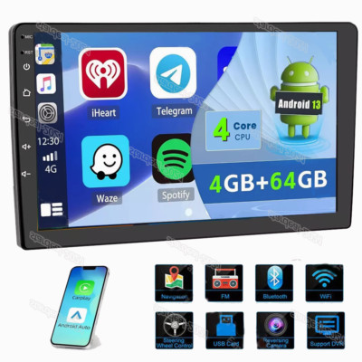 9in 2 Din Carplay Android 13 SWC Touch Screen Car Stereo Radio GPS Nav WIFI 64GB