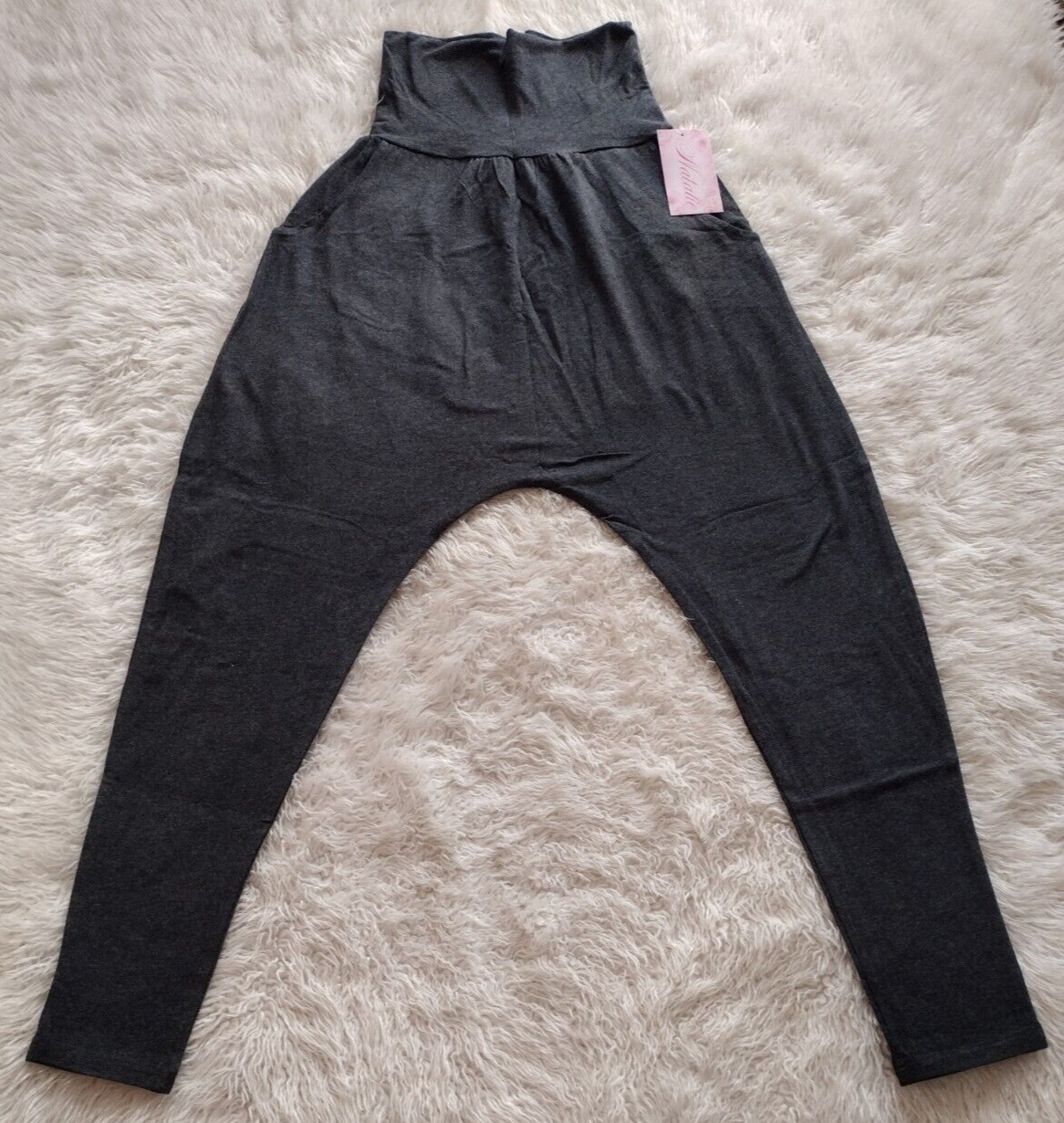 NWT Natalie Harem Drop Crotch Baggy Pants Dance Elastic Waist Gray S SOLD OUT