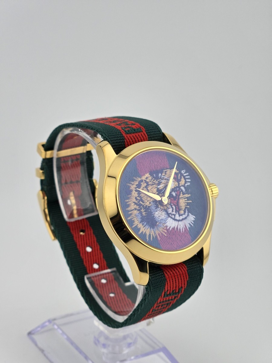 Gucci Men's G-Timeless Tiger Dial Two-Tone Nylon Watch