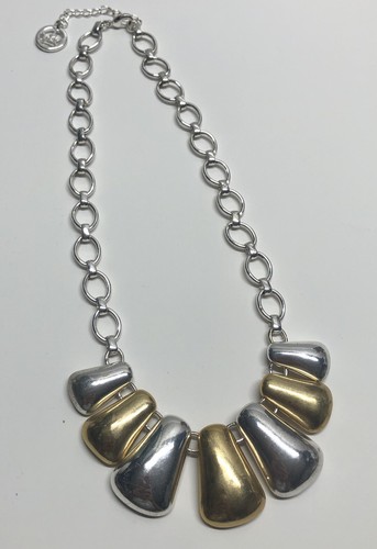 Vintage Crown Trafari Link Necklace Silver Gold Tone Collectible Chunky - 第 1/6 張圖片