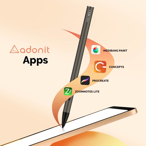 Adonit Stylet Note+ 2 Bluetooth Fixation Magnétique Rejet de Paume Noir - Zdjęcie 4 z 6