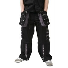 Goth Men's Black Grey Trousers Gothic Cotton Studs Metal Punk Rocker Cyber Pant