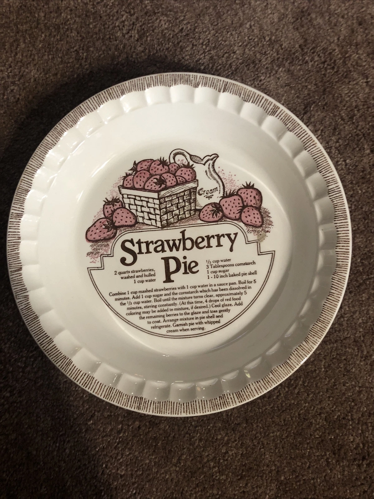Vintage Jeanette Royal China Ceramic Deep Dish Strawberry Pie Recipe Plate USA