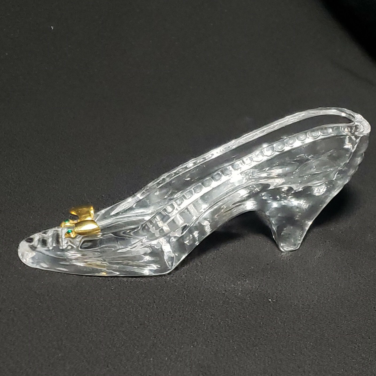 Killarney Crystal Glass Slipper Shoe Emerald Green Rhinestone Gold Bow