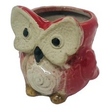 Ceramic Owl Planter Votive Holder Red 3”