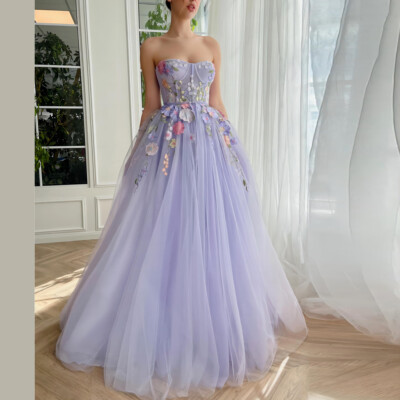 fitted lace wedding dress Zapaka Women Grey Purple Floral Bridesmaid Dress Spaghetti Straps A-Line  Wedding Guest Dress – ZAPAKA main image 1