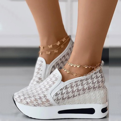 Platform Wedges Sneakers Floral Embroidery Mesh Sneakers Slip On Heeled Shoes - 第 37/41 張圖片