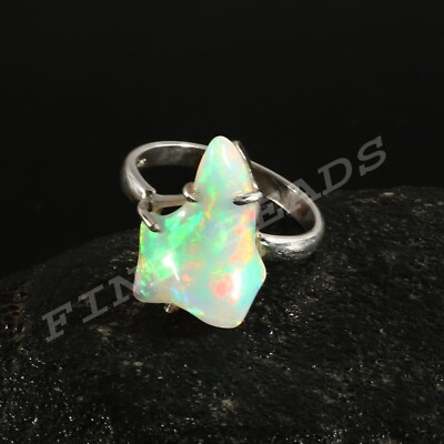 Ethiopian Opal Ring 925 Sterling Silver Uncut Opal Ring vintage Opal RG-351