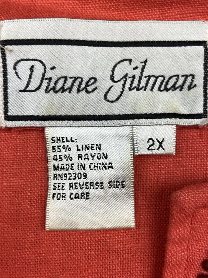 Diane Gilman женская рубашка блузка 2 X очень большой оранжевый вышитые кровати богемное - Изображение 3 из 4