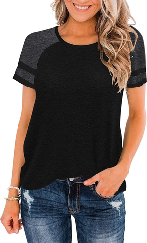 Womens Shirts Casual Tunic Tops Color Block Crewneck Summer Loose Fitting Workou