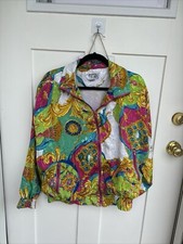 Retro Vintage 80s 90s Clipper Bay Women's Silk Multicolor Windbreaker Jacket