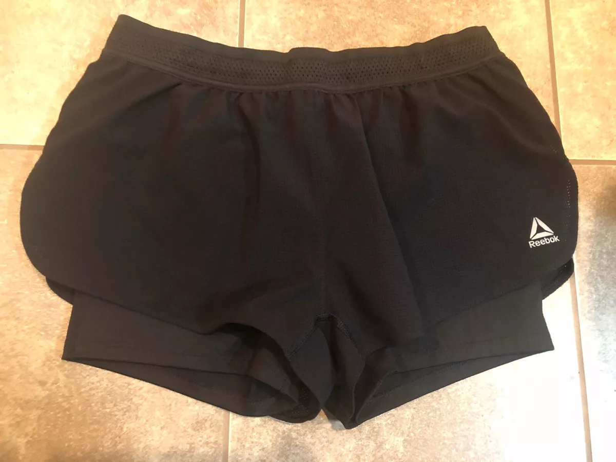 Reebok Women s Running Shorts Size Medium 2 In 1 Shorts Black eBay