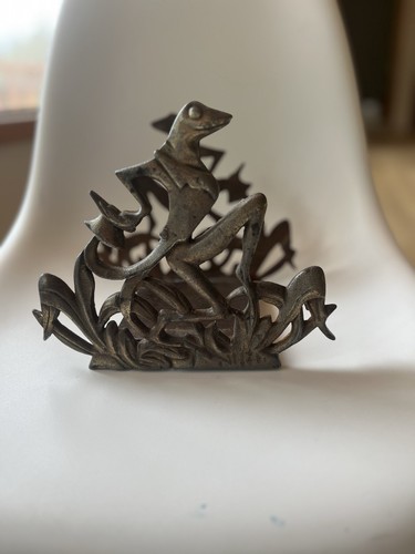 Antique Vintage Frog With Top Hat Tuxedo Fishbowl Holder Stand Tank Art Deco