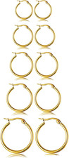 5-10 Pairs Small Gold Silver Hoop Earrings for Women, Stainless Steel Earrings S