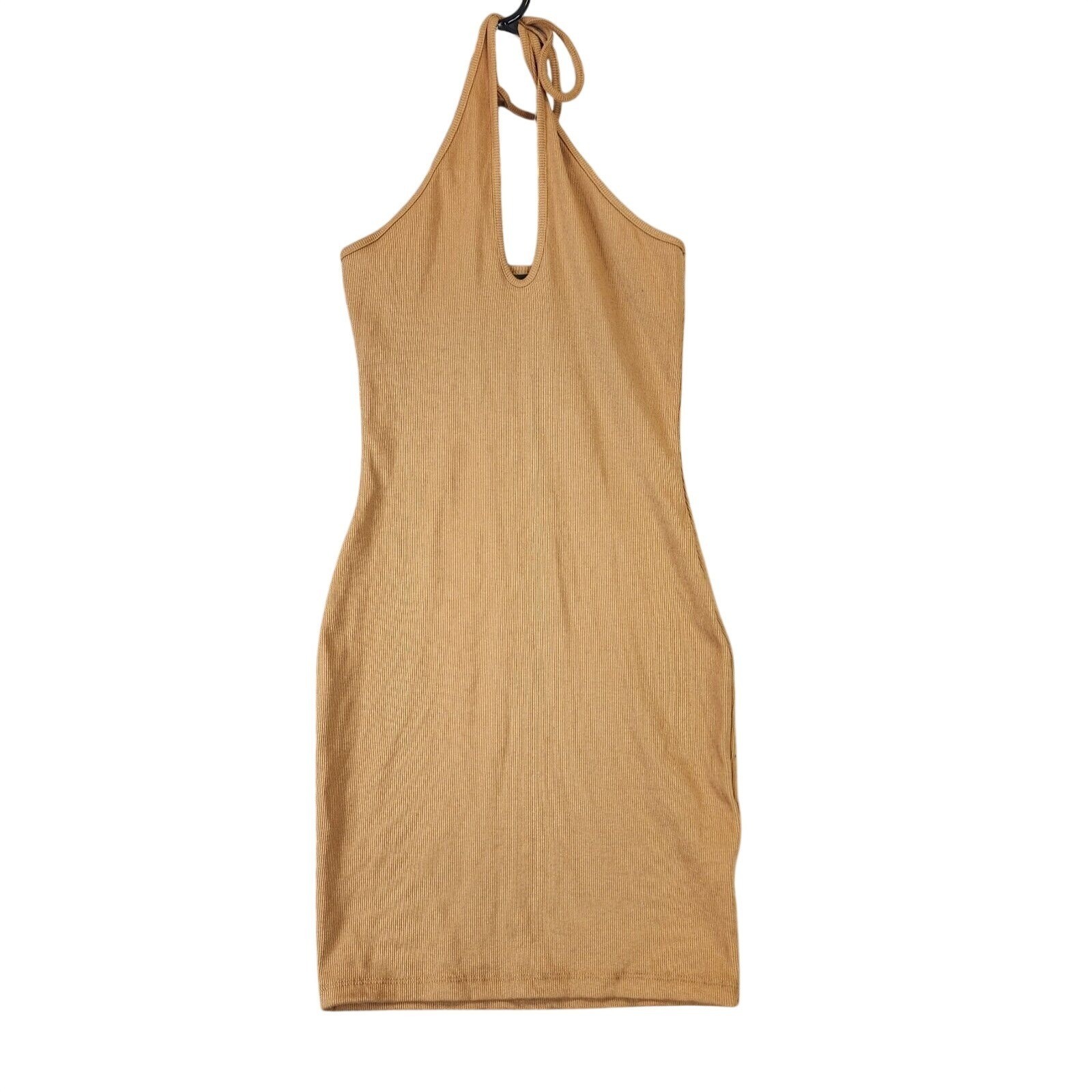 Womens Wild Fable Tan Ribbed Sleeveless Knit Bodycon Dress Halter Neck Size XS