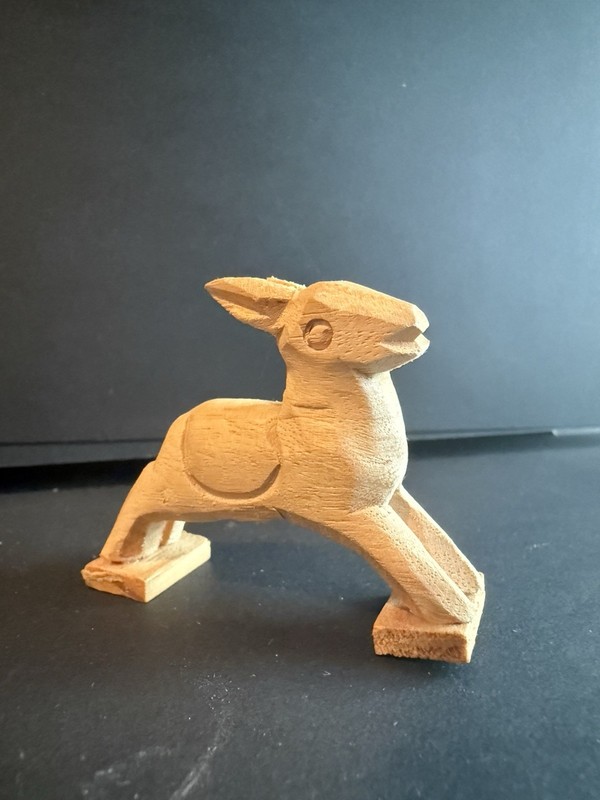 VINTAGE Hand Carved Wood Leaping Animal Miniature Figurine Sculpture, 2” H