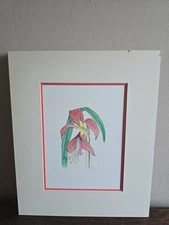 Vintage 1988 Iris Floral Mixed Media Drawing/Painting Wall Hanging Art By VRC