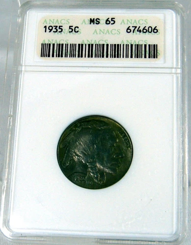 1935 NATIVE AMERICAN BUFFALO NICKEL  ANACS MS-65 ORIGINAL PQ OLD SOAP BOX HOLDER