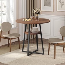 31.5" Round Dining Table Farmhouse Kitchen Table W/ Storage Shelf Small
