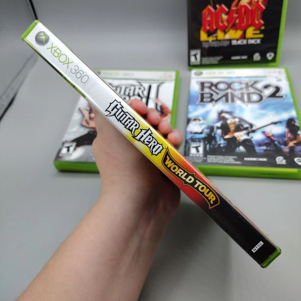 Lot of 4 Xbox 360 Guitar Hero II & World Tour, Rock Band 2 & AC/DC Track Pack - Image 4 of 4