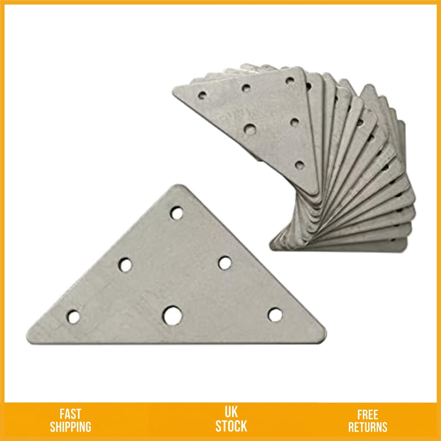 Galvanised Metal Flat Triangular Fixing Plate Wood Brace Connector Pack of 15