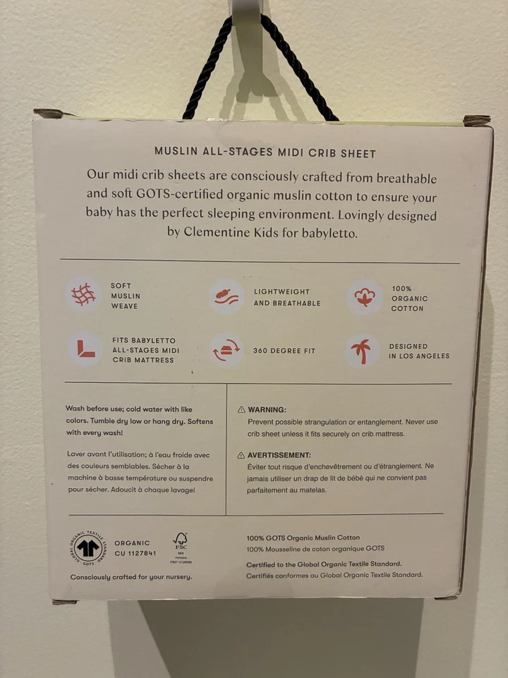 NUEVO Babyletto Liso Blanco 100% Algodón Muselina Todas las Etapas Midi Cuna Sábana 36x28x6" Foto 2 de 2