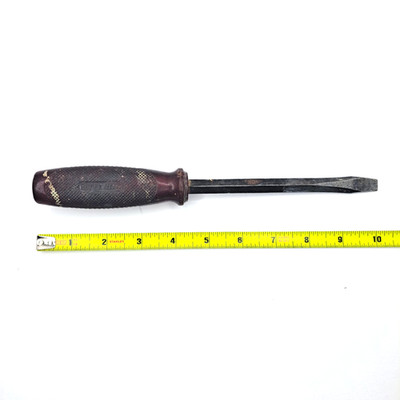 Vintage Great Neck 10'' Long Flat Head Screwdriver w/Plastic Brown Grip Handle