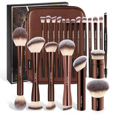 20 Pcs Makeup Brush Set With Bag Coffee Kabuki Foundation Blending Beauty Tools